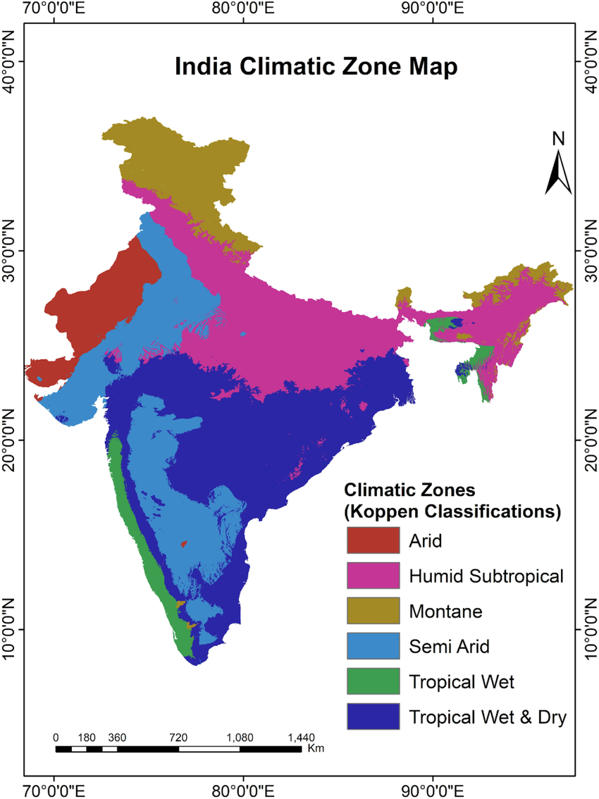 Koeppen-Geiger Climate Classification Map of India